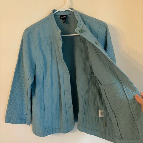 Eileen Fisher Women’s Cropped Blazer Turquoise knit Mandarin Collar size small! - Picture 6 of 10